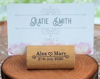 Personalized Wine Cork Place Card Holder, wedding place card, Name place settings • AA038