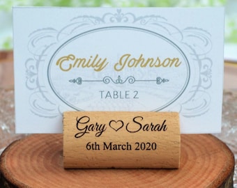 Custom wine cork place card holders for weddings • AA038