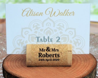 Personalized wine cork place card holder, Wedding card holder, Wedding Decore • AA038