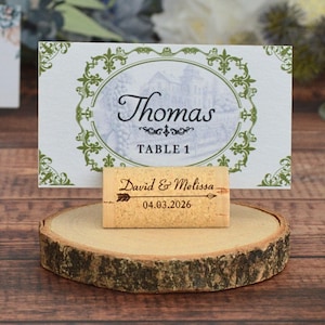Porte-cartes en liège - Décoration de table de mariage rustique, écologique et charmante pour les fêtes, les réceptions et les événements spéciaux • AA038