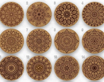 Mandala Coasters | Mandala lovers gift | engraved mandalas | custom  cork coasters | coasters set | Art coasters • AA055