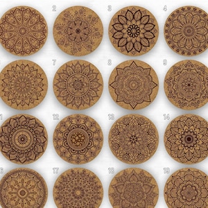 Mandala Coasters | Mandala lovers gift | engraved mandalas | custom  cork coasters | coasters set | Art coasters • AA055