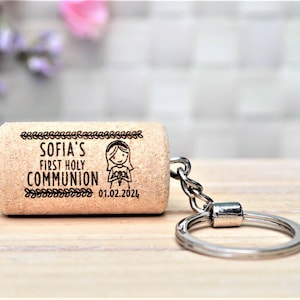 First Communion Key ring Favors. First Communion keepsake, 1st Communion Gifts for boys and girls, Cork keychain • AA046