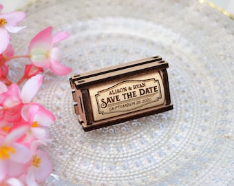 Unique Save the Date of wine Corks with wood box - Rustic wedding • AA071