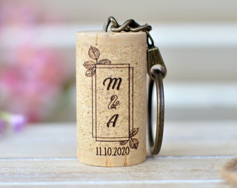 Wedding favors Keychain. Wedding Favors Keyring, Personalized Wine Cork Gift • AA054