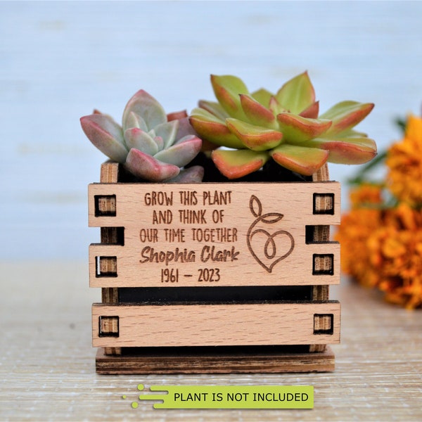 Personalized Memorial Beech Wood Succulent Favor, Celebration of Life
