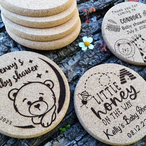 Baby Shower Favors for Guests, Cute Baby Shower Favor Ideas, Personalized Cork Coasters Favors for Girls and Boys • AA007