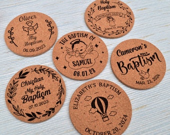 Personalized Coasters Baptism favors for Boy and Girl. Party favors for Rustic Baptism decorations. Christening Favors • AA015