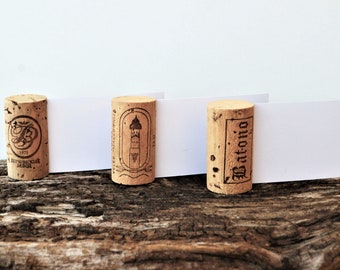 Vertical Wine Cork Place Card Holders used for Weddings – Parties, and any event, all natural wedding décor • AA089