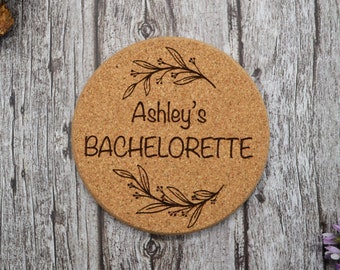 Personalized Cork Coasters, Bachelorette party favors, Wedding Coasters, Engraved Rustic Coasters • AA012