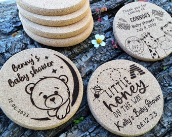 Baby Shower Favors for Guests, Cute Baby Shower Favor Ideas, Personalized Cork Coasters Favors for Girls and Boys • AA007