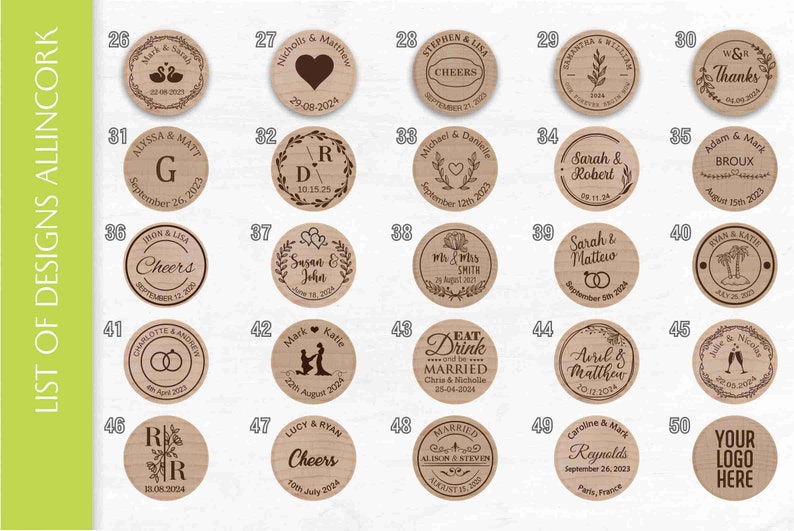 Set of 100 custom wine stoppers for rustic wedding favors and events image 3