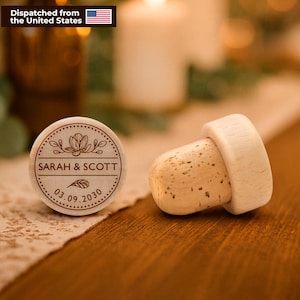 Personalized Wine Stoppers | Custom Cork Bottle Stopper, Engraved Wood Wine Corks, Wedding Favors, Bridal Shower Gifts, Party Supplies | USA