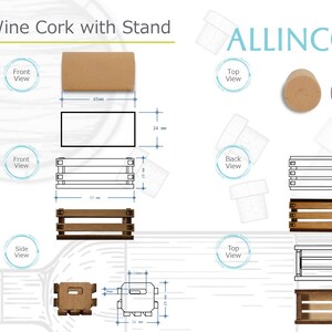 Technical sheet of cork sizes and wooden box