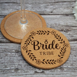 Personalized engraved cork coasters, used for bachelorette party and bridal shower. They are made of high quality natural cork. An excellent gift for guests and loved ones.