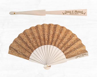 Wedding Cork Fan Favors, Personalized Favors for Guests in Bulk, Table Decor, Custom Hand Fan, Bridal Shower Favors, Rustic Fans • AA158