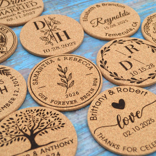 Aangepaste Cork Coaster, huwelijksgunsten voor gasten, gepersonaliseerde Coaster, bruids douchegift, feestartikelen, zakelijk promotie-item