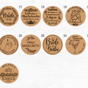 Allincork designs for cork coasters for bachelorette party and bridal shower. Designs from number 16 to number 26