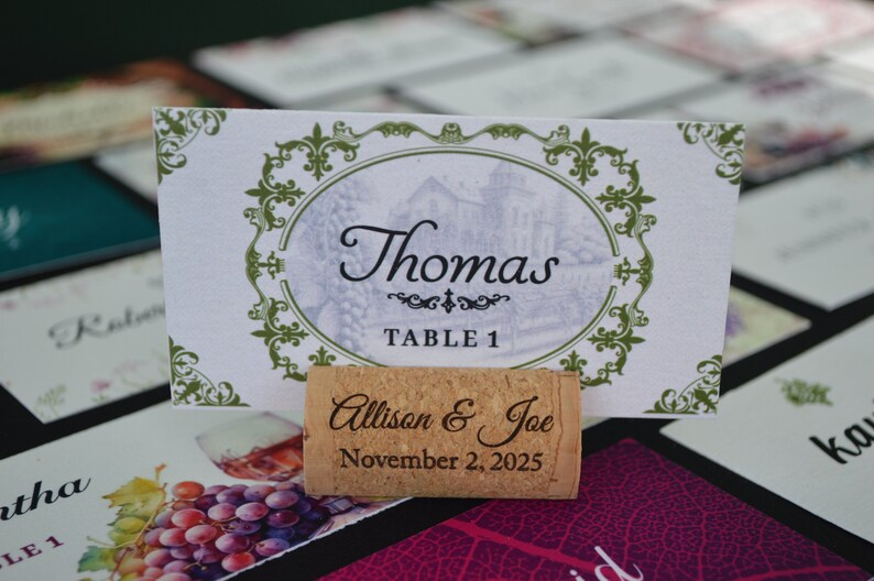 Customizable place cards with Allincork designs for weddings, for cork place card holders, a great gift for guests and wedding decoration