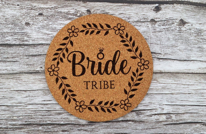 Personalized engraved cork coasters, used for bachelorette party and bridal shower. They are made of high quality natural cork. An excellent gift for guests and loved ones.