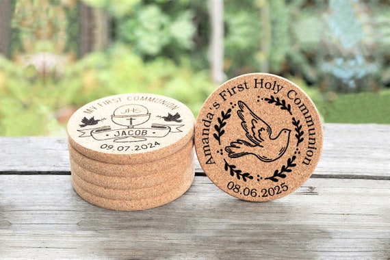 First Communion, Personalized Cork Coaster, First communion Gift Girl and Boys, First Communion Favors. 1st Holy Communion Keepsake