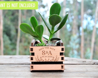 Mini pot Save the Date for succulent plant. Rustic save the date, Unique Wood Save The Date • AA057