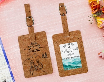 Personalized Save the Date Luggage Tags - Unique Travel Wedding Announcements, Custom Destination Invites, Keepsake Tags for Guests AA164
