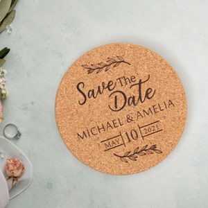 Aimant "Retenez la date", sous-verres en liège pour mariage, personnalisé rustique Réservez les dates • AA072