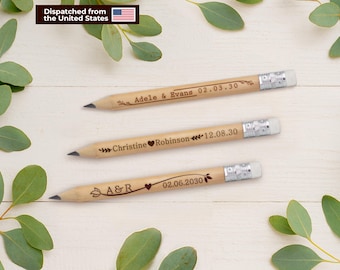 Personalized Wooden Pencils • Rustic Wedding Favors in Bulk • Engraved Custom Pencils for Guests • Unique Favor Bag Ideas • AA078  USA