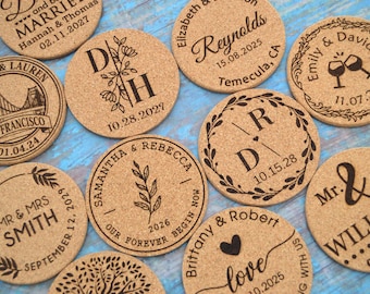 Set of 100 Custom Cork Coaster, Wedding Favors for Guests, Personalized Coaster, Bridal Shower Gift, Party Favors, Business Promotional Item