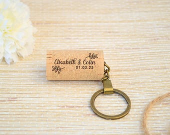 Personalized Wedding Keychain Favors - Custom Wine Cork Keyrings, Unique Guest Souvenirs for Weddings, Bridal Parties & Events • AA054