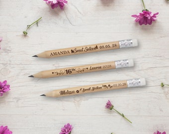 Sweet 16 Party decor, Unique Sweet 16 Birthday gift, Party Favors, Quinceanera Party Favors, Personalized Mini Pencils • AA233