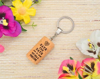 Rustic Save the Date Favors, Personalized Wine Cork Keychains, Unique Wedding Gifts, Eco-Friendly Keepsakes, Custom Event Accessories  AA080