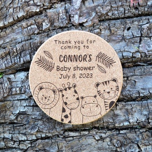 Personalized engraved cork coasters, used for baby shower and gender reveal. They are made of high quality natural cork. An excellent gift for guests and loved ones.