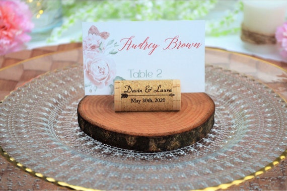 Wine cork place card holders for rustic wedding, parties, and Table decor