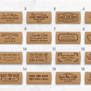 List of Custom Designs Save the Date Wine Corks with Wooden Box, Designs 1-16