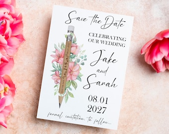 Pencil us in save the date cards | save the dates wedding invitations, personalised rustic botanical card, minimalist save the dates • AA248