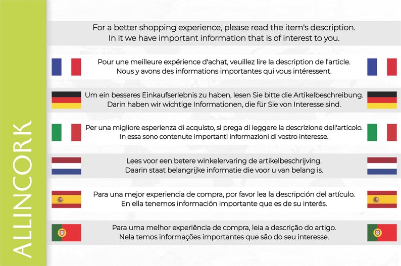 Specification in several languages to read the description for a more comfortable purchase