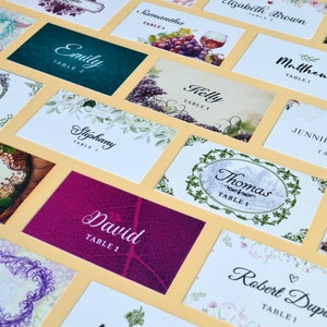 Gepersonaliseerde plaatskaarten voor bruiloften voor plaatskaarthouders van kurk, aangepaste plaatsingskaarten, dinerkaarten, tafelplaatskaarten, bedrukt • AA001