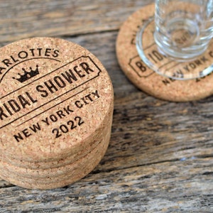 Bridal shower favors - Personalized Cork Coasters - Wedding Coasters - Engraved Rustic Coasters • AA024