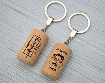 Baptism Cork keyring favors for Boy and Girl, Christening Favors, Party favors for Catholic Baptism, Rustic Holy Baptism decorations • AA014