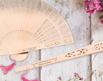 Anniversary Favors, Personalized Hand Fan, Anniversary gifts for Parents, Couples and Friends, customized anniversary Sandalwood fan • AA156