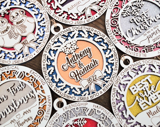 Featured listing image: First Christmas Married Ornaments, Mr And Mrs, Our First Christmas, Just Married Ornament, Wedding Couple Gift, 2023 Decoration • AA041