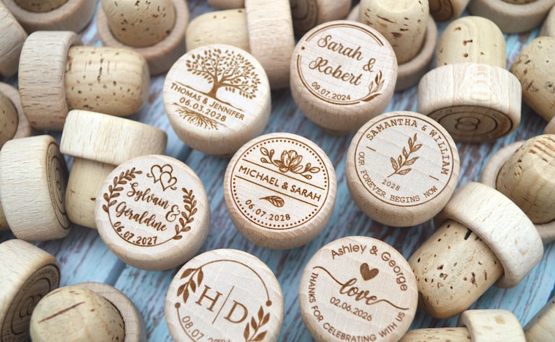 Set of 100 Custom Wine Stoppers, Wedding Favors for Guests, Personalized, Bridal Shower Gift, Party Favors, Business Promotional Item AA005 image 1