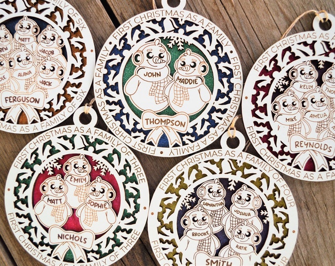 Featured listing image: Personalized Family Christmas Ornaments, First Christmas as Family of 2,3,4,5,6, Custom Gift, Decoration 2023 • AA062