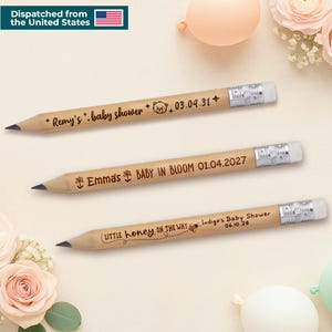 Personalized Baby Shower Favors: Engraved Wooden Pencils, Rustic Party Keepsake