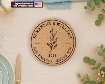 Personalized Cork Coasters | Wedding Favors for Guests | Custom Drink Coasters | Bridal Shower Gifts | Party or Business Favors | USA