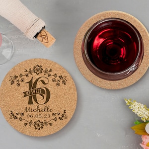 Posavasos de corcho Dulces 16 favores de fiesta, Regalo único de dulce 16 cumpleaños, Decoración de fiesta, Favores de fiesta de quinceañera • AA230