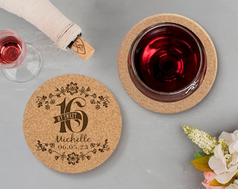 Cork Coasters Sweet 16 Party Favors, Unique Sweet 16 Birthday gift, Party decor, Quinceanera Party Favors • AA230