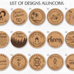 List of wedding designs for cork coasters, designs 31 to 45